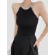 Chains Rhine Stones Split-Joint Skinny Sleeveless Halter-Neck Vest Top Chains Rhine Stones Split-Joint Skinny Sleeveless Halter-Neck Vest Top