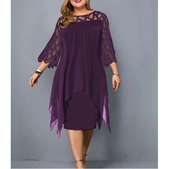 Plus Size Dress Women Casual Midi Dress Elegant Mesh Party Dress Plus Size Dress Women Casual Midi Dress Elegant Mesh Party Dress