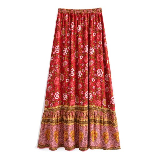 Bohemia  Ruffle Hem Hippie Women Tassel Bow Waist Swing Skirts