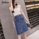 High Waist Denim Buttons Pockets Classic Jeans Skirt
