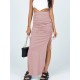 Knitted Skirts with Slits Lace Up Skinny Black High