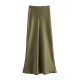 Satin Midi Woman High Waist Long Skirts Casual