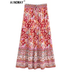 Vintage Chic Summer Tassel Elastic Waist Boho Skirt