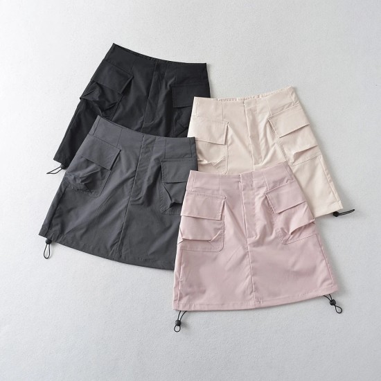 Overalls Pocket Women's Fashion Clothing Solid Color Mini Skirt