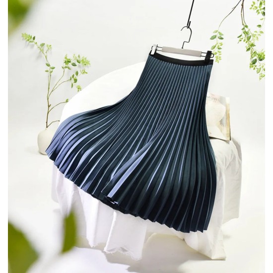 Basic Pleated Midi Long Skirt For Women Fashion Office