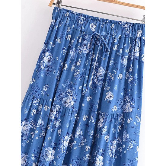 Floral Print Rayon Cotton Bohemian Beach A-line Maxi Skirts