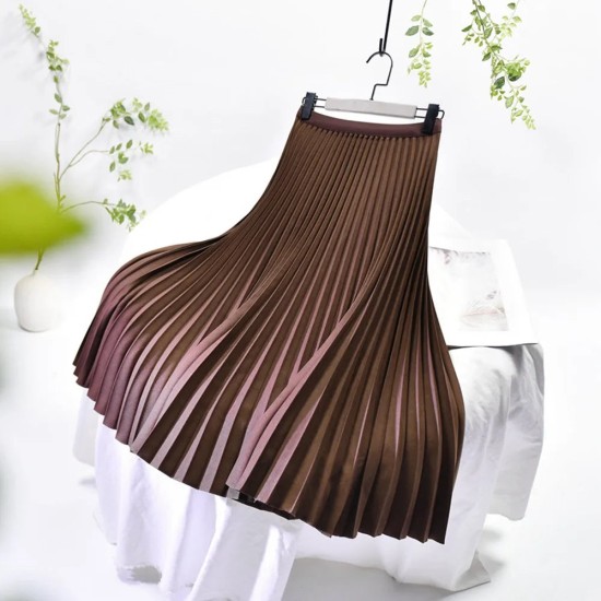 Basic Pleated Midi Long Skirt For Women Fashion Office
