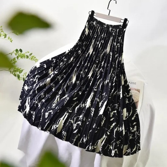 Stripes Midi Vintage High Waist Pleated A-Line Skirts