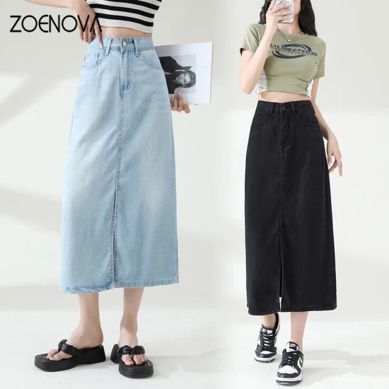 Lyocell Fabric Slit Skirt Fashion Thin High Waisted Loose Simple