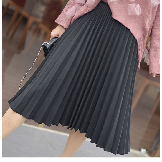 Elegant Pleated Skirt High Waist White Long Skirt