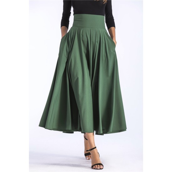 Vintage Pleated Flared Pockets Lace Up Bow Plus Size Slit Long Maxi Skirt Vintage Pleated Flared Pockets Lace Up Bow Plus Size Slit Long Maxi Skirt