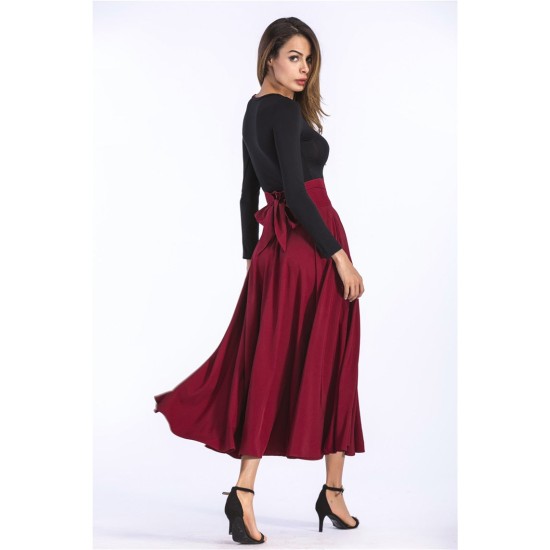 Vintage Pleated Flared Pockets Lace Up Bow Plus Size Slit Long Maxi Skirt Vintage Pleated Flared Pockets Lace Up Bow Plus Size Slit Long Maxi Skirt