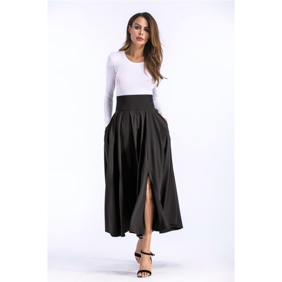 Vintage Pleated Flared Pockets Lace Up Bow Plus Size Slit Long Maxi Skirt Vintage Pleated Flared Pockets Lace Up Bow Plus Size Slit Long Maxi Skirt