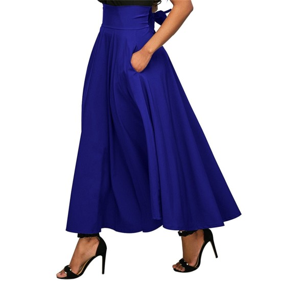 Vintage Pleated Flared Pockets Lace Up Bow Plus Size Slit Long Maxi Skirt Vintage Pleated Flared Pockets Lace Up Bow Plus Size Slit Long Maxi Skirt