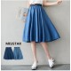 Denim Skirt With Belt Midi Knee Length A-line Pleated