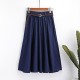Denim Skirt With Belt Midi Knee Length A-line Pleated