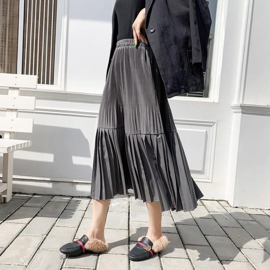 Elegant Solid Color Vintage High Waist Pleated Chic Skirt