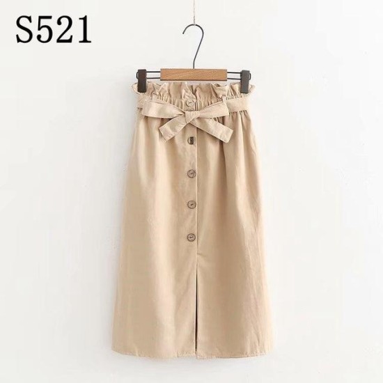 High Waist Cotton Casual A Line Skirt Pocket Lace up