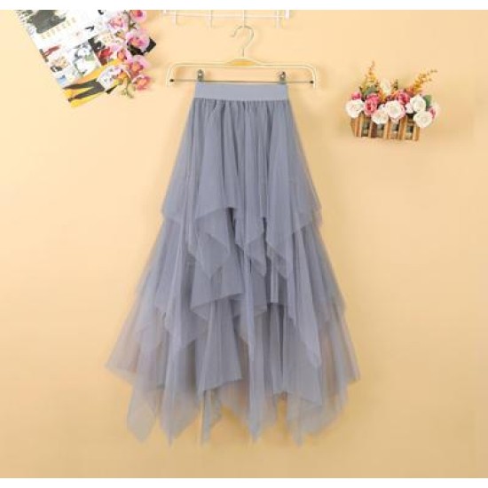 irregular Tulle Skirts Fashion Elastic High Waist Mesh Tutu Skirt