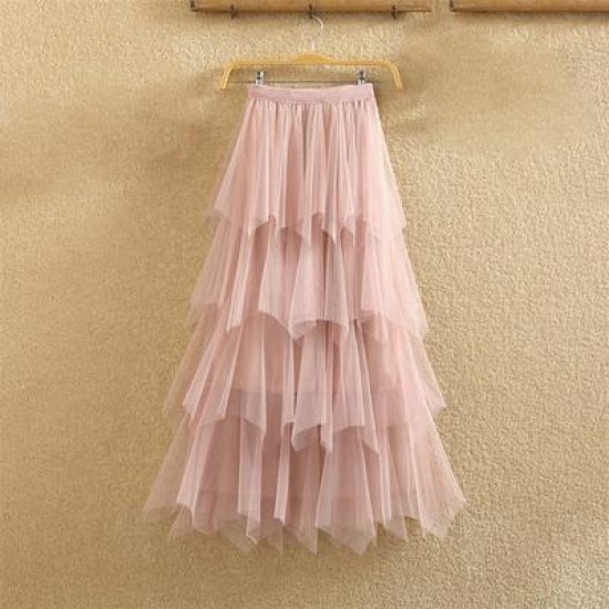 irregular Tulle Skirts Fashion Elastic High Waist Mesh Tutu Skirt