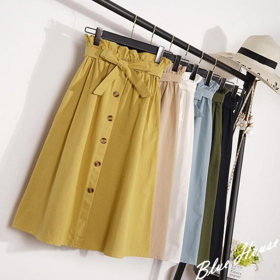 Button High Waist Female Pleated School Skirt Button High Waist Female Pleated School Skirt
