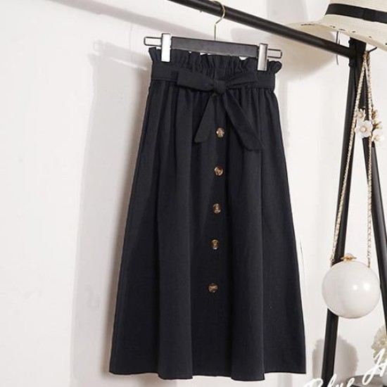 Button High Waist Female Pleated School Skirt Button High Waist Female Pleated School Skirt