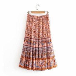 Vintage Boho Floral Print Elastic Sashes Gypsy Skirt