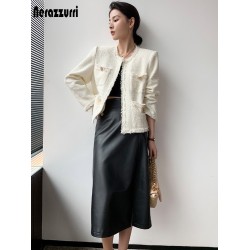 Midi skirts below knee 2021 Yellow black soft leather skirt