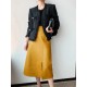 Midi skirts below knee 2021 Yellow black soft leather skirt Midi skirts below knee 2021 Yellow black soft leather skirt