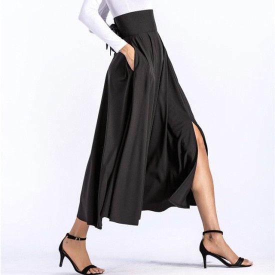 Vintage Pleated Flared Pockets Lace Up Bow Plus Size Slit Long Maxi Skirt Vintage Pleated Flared Pockets Lace Up Bow Plus Size Slit Long Maxi Skirt