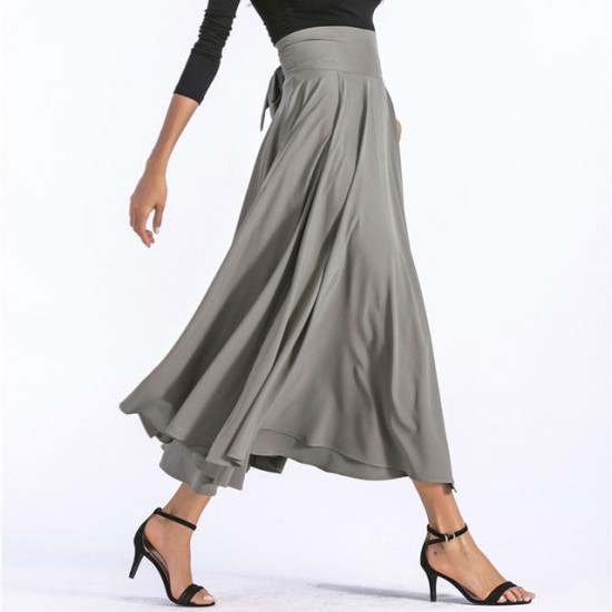 Vintage Pleated Flared Pockets Lace Up Bow Plus Size Slit Long Maxi Skirt Vintage Pleated Flared Pockets Lace Up Bow Plus Size Slit Long Maxi Skirt